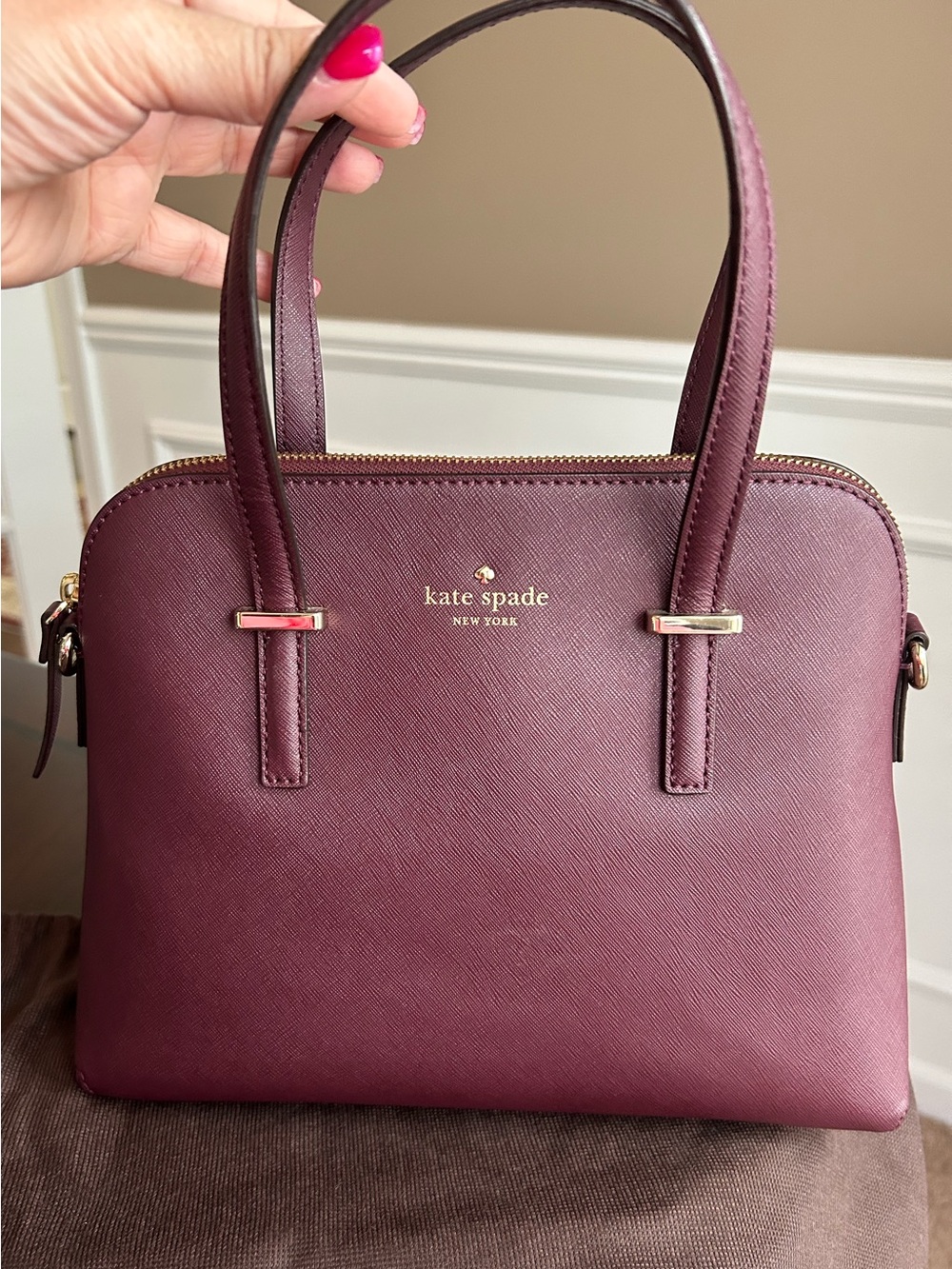 Kate Spade cedar Street Maise Mulledwine (588) Dome Satchel with Gold Hardware.